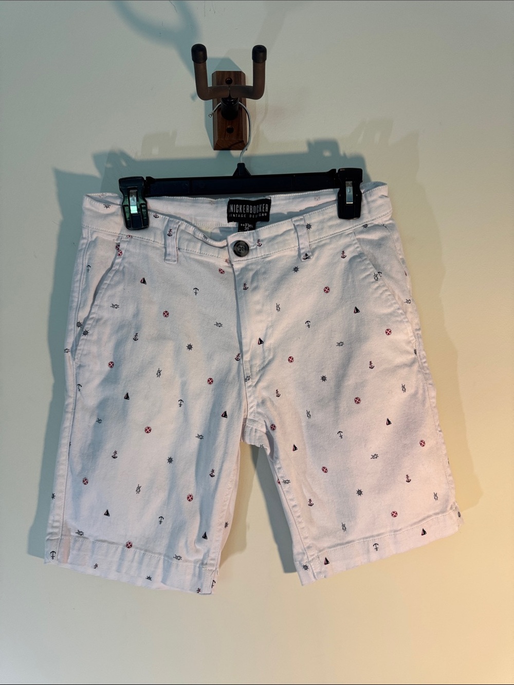 Knickerbocker White Embroidered Nautical Flat-Front Men’s Shorts